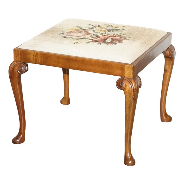 Victorian Hand Carved Queen Anne Legs Piano Stool For Sale