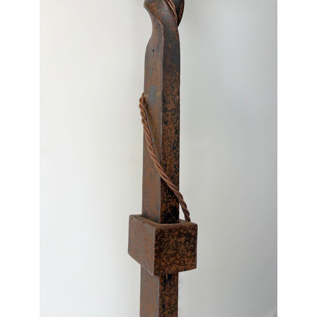 Metal Brutalist Floor Lamp in Forged Iron, France, 1940s For Sale - Image 7 of 11