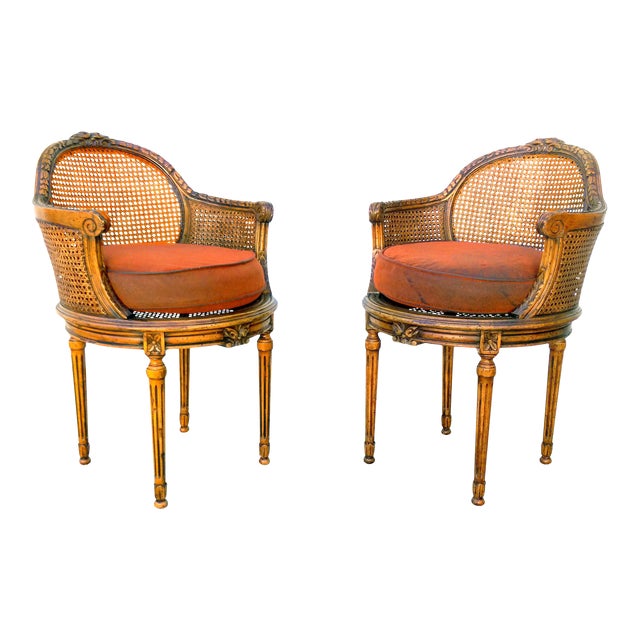 Neoclassical French Louis XVI Double Cane Tub Chairs Pair Chairish