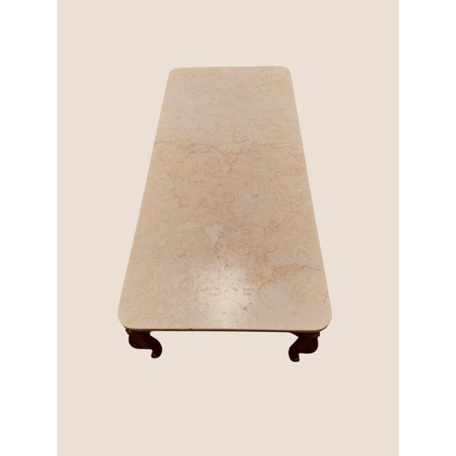 Mid 20th Century Louis XV-Style Cherry Coffee Table With Fossil Limestone Top and Gilded Accents For Sale - Image 5 of 8