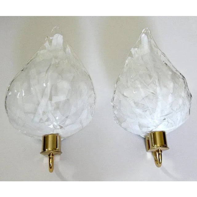 La Murrina Murano White and Clear Glass Leaf Wall Sconces - a Pair For Sale In Palm Springs - Image 6 of 13