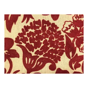 Lee Jofa Oscar De La Renta Flora Red Neutral Beige Floral Embroidered Drapery Upholstery Fabric