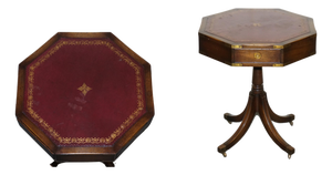 Military Campaign Burgundy Leather Drum Side Table from Bevan Funnell
