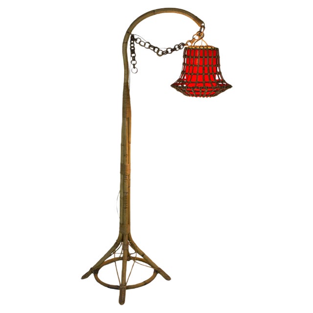 Bamboo and Wicker Floor Lamp, 1950s For Sale