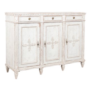 19th Century Swedish White Painted Gustavian Tall Sideboard For Sale