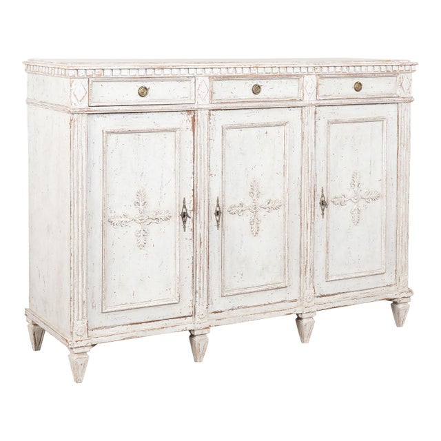19th Century Swedish White Painted Gustavian Tall Sideboard For Sale