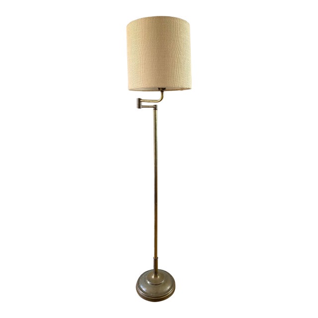 Vintage Brass Swing-Arm Library/Reading Floor Lamp For Sale