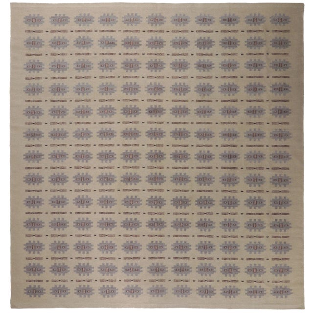 Room Size Swedish Deco Style Kilim Rug, 14'05 X 15'00 For Sale - Image 9 of 9