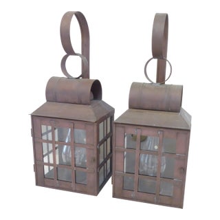 Vintage Copper Lantern Sconces - A Pair For Sale