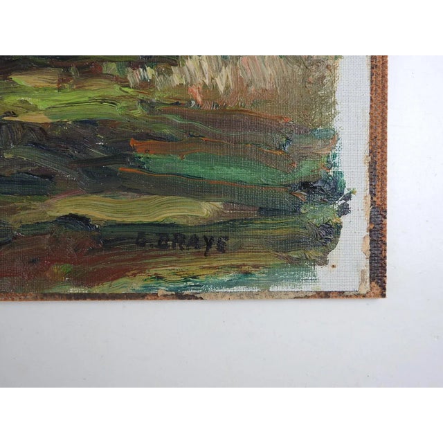 Vintage mid 20th century impressionist oil on canvas windswept landscape painting. Signed illegibly lower right corner....