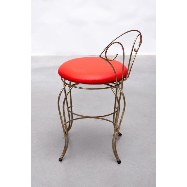 1950s Mid-Century Modern Brass Vanity Chair with Red Leather Seat, France, 1950 For Sale - Image 5 of 10