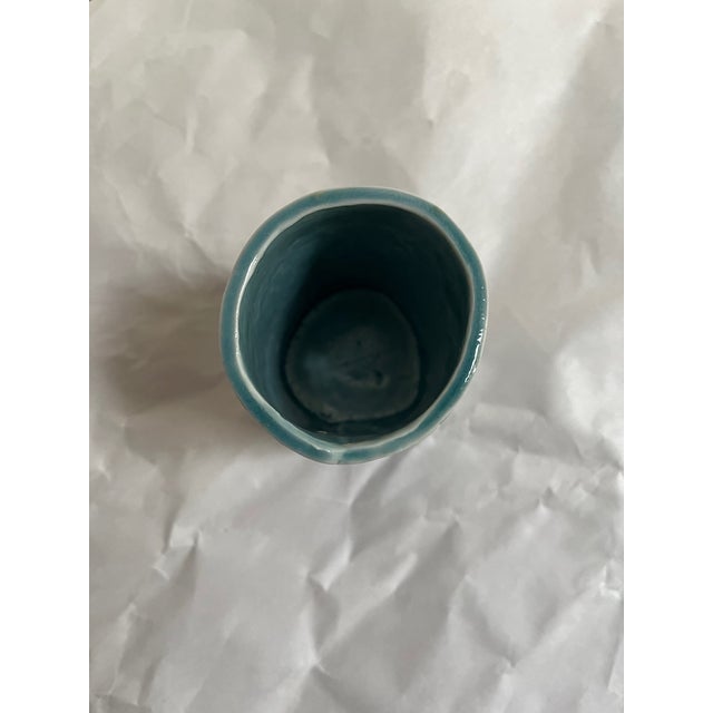 Small Blue Glazed Ceramic Planter For Sale - Image 4 of 4