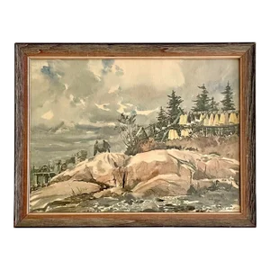 Phil Austin (American 1910 - 2004) 20th Century Watercolor Coastal Painting of Maine Lobstermen