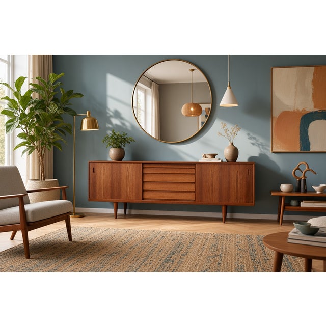 Brown Danish Teak Sideboard with Sliding Doors, 1960s For Sale - Image 8 of 18