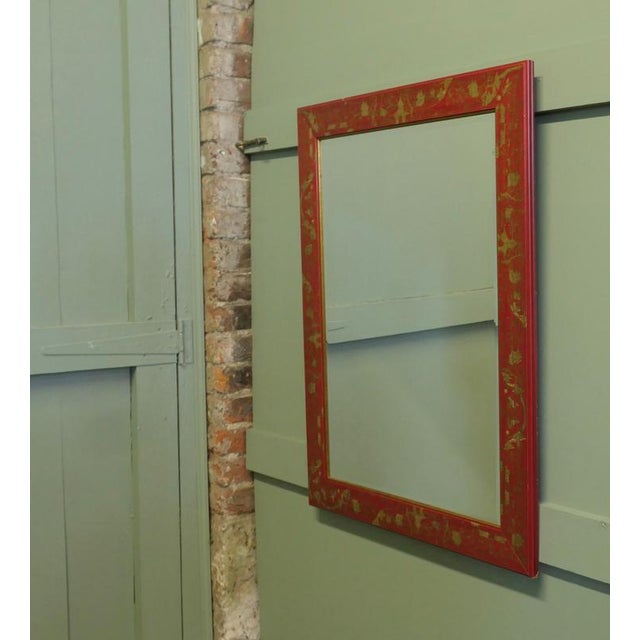 Red and Gold Lacquer Chinoiserie Wall Mirror, 1990 For Sale - Image 3 of 8