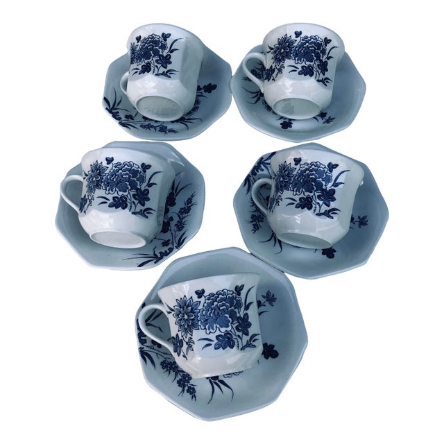 Vintage Royal Staffordshire Liberty J&g Meakin England Ironstone Teacups & Saucers S/5 For Sale