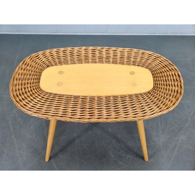 Rattan Coffee Table by Jan Kalous, Czechoslovakia, 1970s For Sale - Image 3 of 12