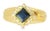 14K Yellow Gold Band Ring with Sapphire and Diamonds. This exquisite piece features a natural square-shaped sapphire,...