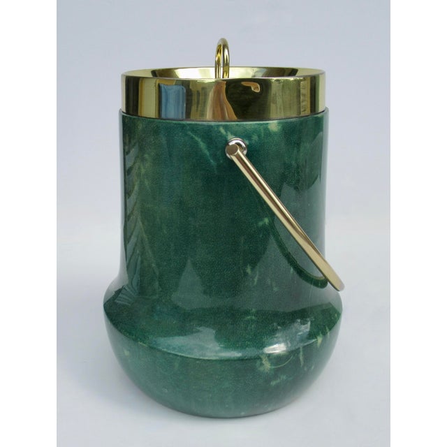 Vintage C.1960's Italian Aldo Tura Malachite Green Goatskin & Brass Lidded Ice Bucket For Sale - Image 9 of 18