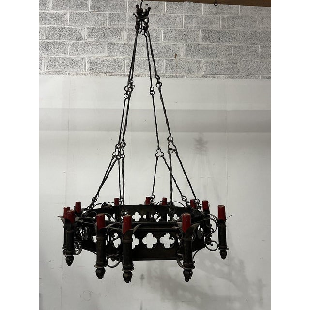 Renaissance Style Hammered Wrought Iron Chandelier, 20th Century For Sale - Image 13 of 14