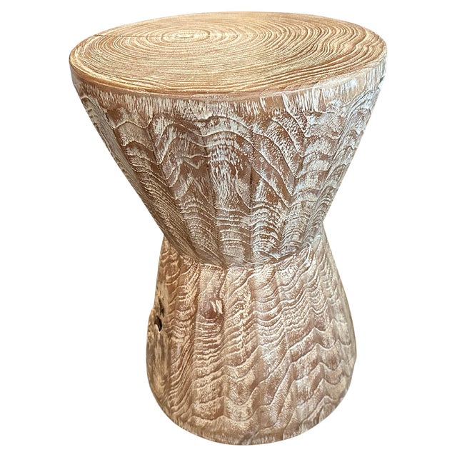 Hand carved bevelled teak side table or stool. Celebrating the cracks and crevices found in reclaimed teak wood. We added...