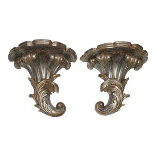 1970s Louis XV Style Brackets Silver Leaf - a Pair For Sale