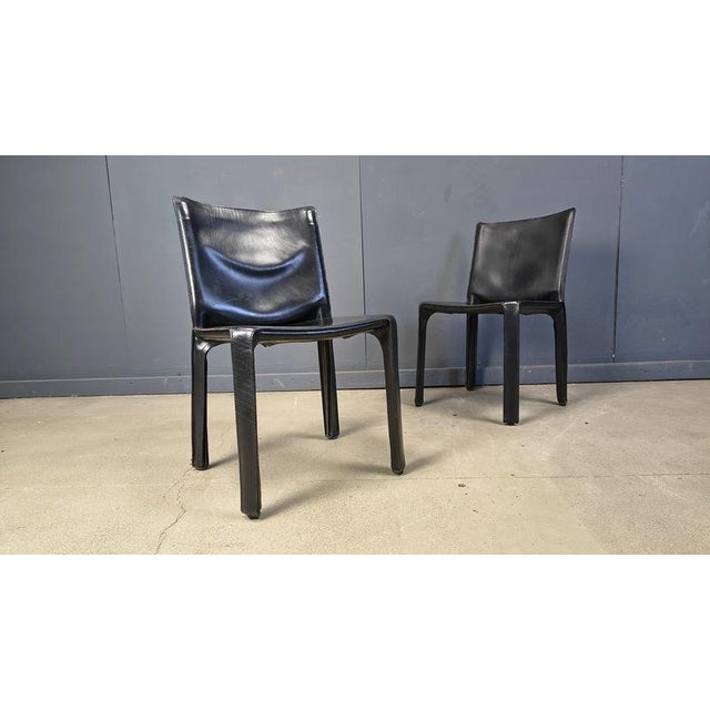 Mario Bellini Black Leather Cab Dining Chairs from Mario Bellini, Italy, 1970s, Set of 4 For Sale - Image 4 of 14