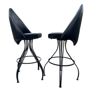 Pair of Vintage Daystrom Sculptural Black Metal Swivel Bar Stools For Sale