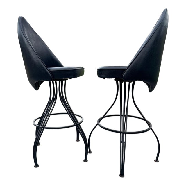 Pair of Vintage Daystrom Sculptural Black Metal Swivel Bar Stools For Sale