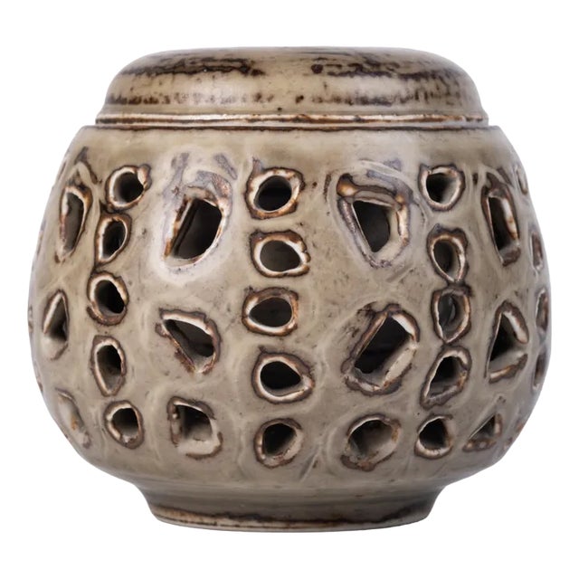 Danish Ceramic Carved Bowl with Holes, 1950s For Sale