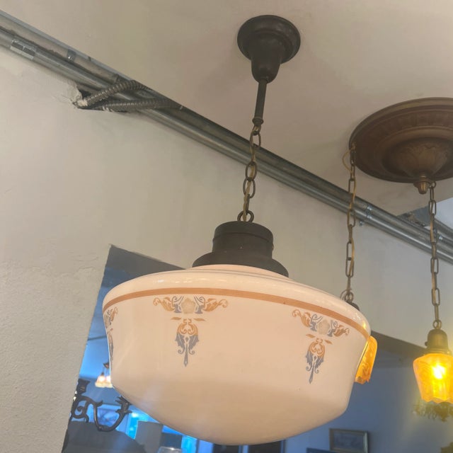 Art Deco 1920s Original Schoolhouse Shade With Design-Victorian Light For Sale - Image 3 of 6