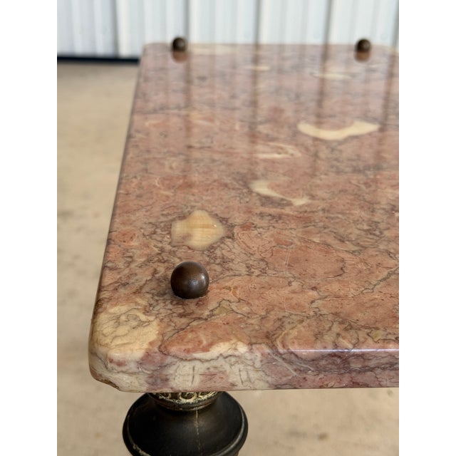 Metal Neoclassical Pink Marble Top Side Table With Gilt Metal Legs, European For Sale - Image 7 of 12