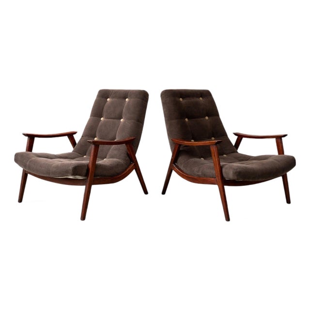 Brazilian Modern Pair of Armchairs in Brazilian Hardwood & Fabric, Gelli, Brazil, 1960s - Lot 508 For Sale