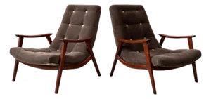 Brazilian Modern Pair of Armchairs in Brazilian Hardwood & Fabric, Gelli, Brazil, 1960s - Lot 508