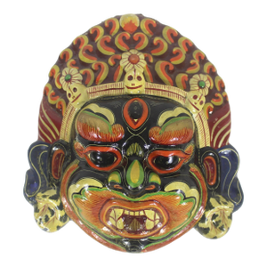 Vintage Mahakala Mask From Nepal or Tibet - Tantric Buddhist Deity Colourful Wall Art Hanging