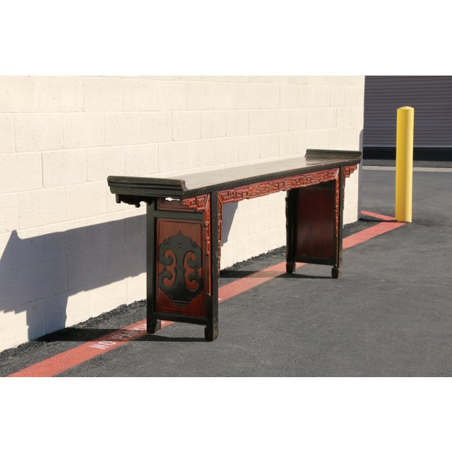 19th Century Antique Chinese Carved Altar Console Table With Everted Ends For Sale In Los Angeles - Image 6 of 18