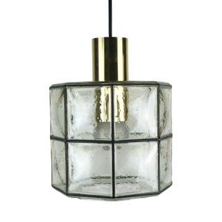 Vintage Brass Pendant Lamp with Clear Glass Shade from Glashütte Limburg, 1960s-1970s For Sale