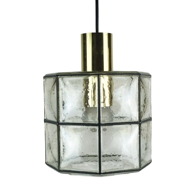 Vintage Brass Pendant Lamp with Clear Glass Shade from Glashütte Limburg, 1960s-1970s For Sale