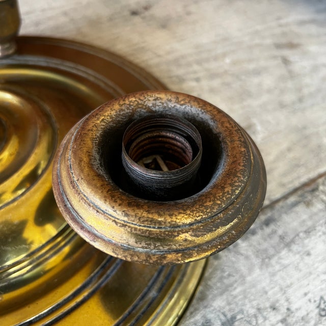 Brass Vintage Brass 3-Arm Chandelier Base With Patina Finish 12" Diameter Intricate Design For Sale - Image 8 of 17
