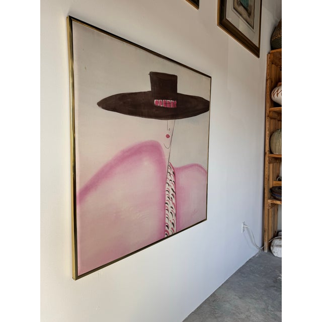 This striking 1980s vintage batik painting by Robert Badis captures the essence of postmodern minimalism with its elegant...