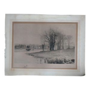 Antique William De La Montagne Cary Signed Cows Riverscape Etching 26"