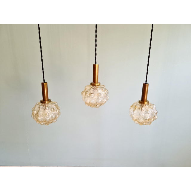 Amber Bubble Glass Pendant Light by Helena Tynell for Glashütte Limburg, 1970s, Set of 3 For Sale - Image 9 of 18