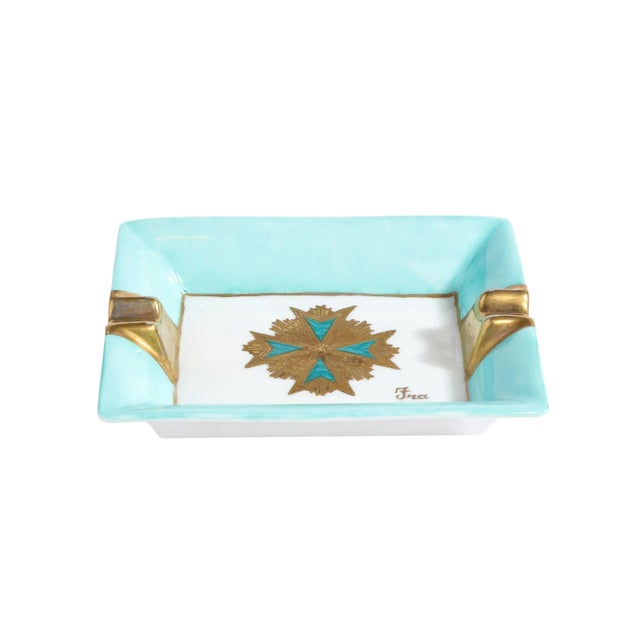 Mid-Century Ceramic Cigar Tray in Pastel Cerulean and Gilt Detailing For Sale - Image 13 of 13