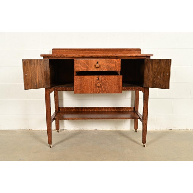 Early 20th Century Stickley Brothers Style Antique Mission Oak Arts & Crafts Sideboard Buffet or Bar Cabinet, Circa 1910 For Sale - Image 5 of 16