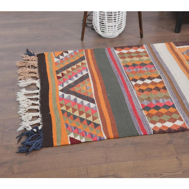 1970s Vintage Turkish Hand-Knotted Wool Cotton Orange Runner Rug For Sale - Image 4 of 10