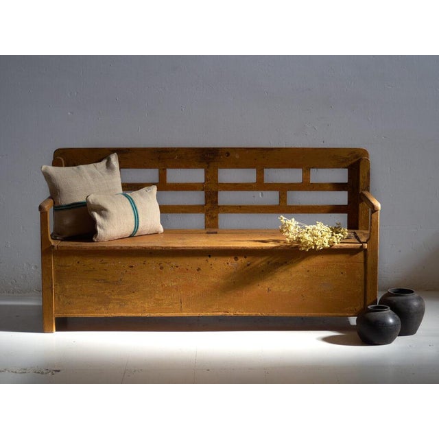 Vintage Painted Storage Bench in Pine, 1920 For Sale - Image 11 of 11