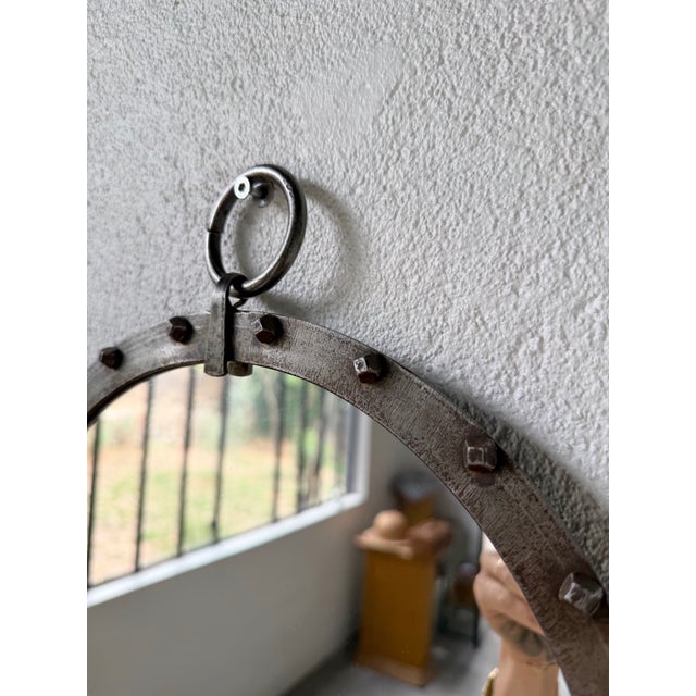 Round Brutalist Wrought Iron Mirror with Nails, 1960s For Sale - Image 16 of 18