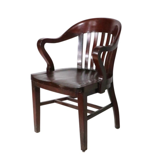 Pair of vintage Bank or England, Yale Library, Jury style arm chairs by The Marble & Shattuck Furniture Company. Both...