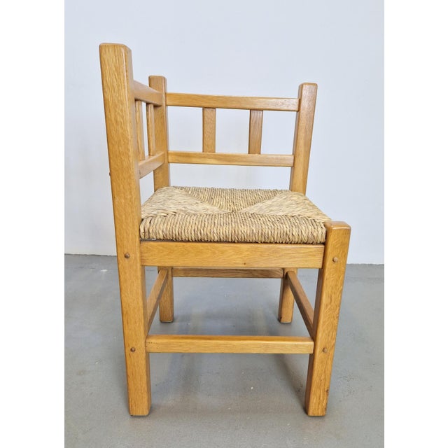 Vintage Dutch Art Deco Style Corner Chair in Oak and Rush, 1950s, Set of 2 For Sale - Image 6 of 13