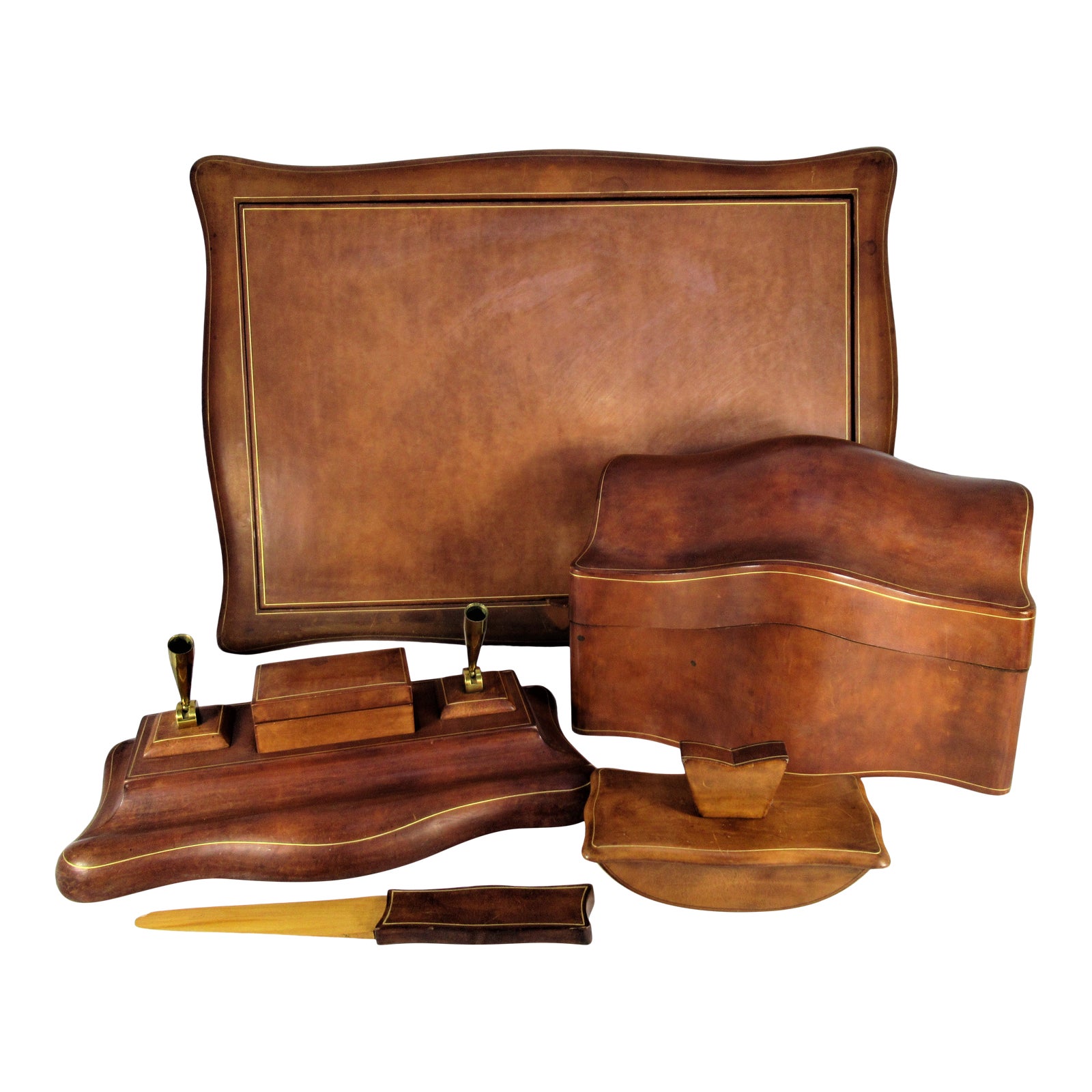 Vintage Italian Leather Desk Set 6 Pieces Chairish